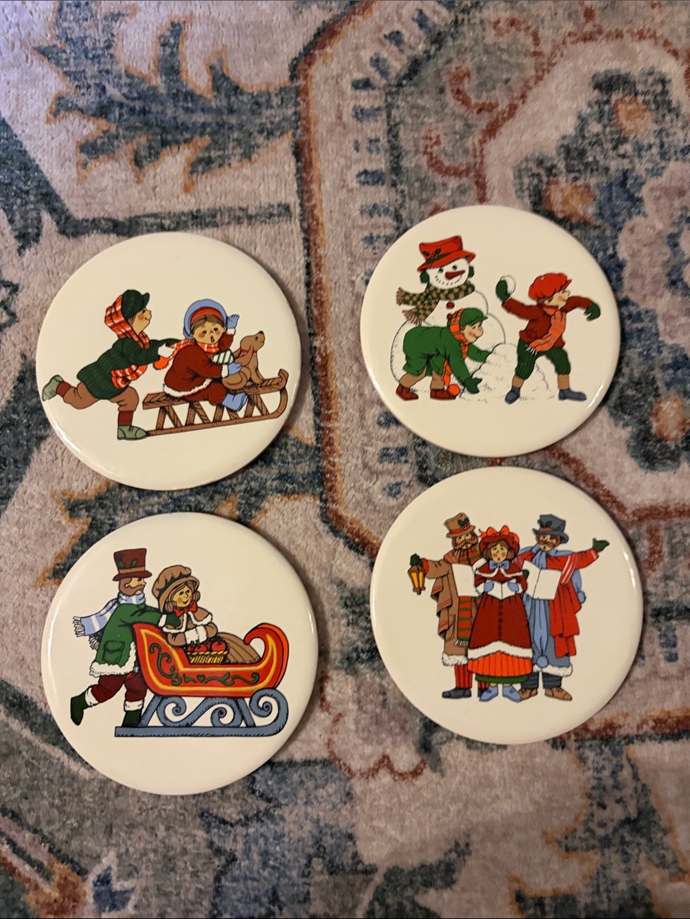 Vintage Ceramic Christmas Coaster Set -4 coasters. - Picture 1 of 3